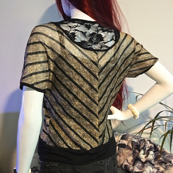 ✨️ 2-Layer Shirt Lace & Stripes Gold and Black by Kate Collection - Picture 2 of 15